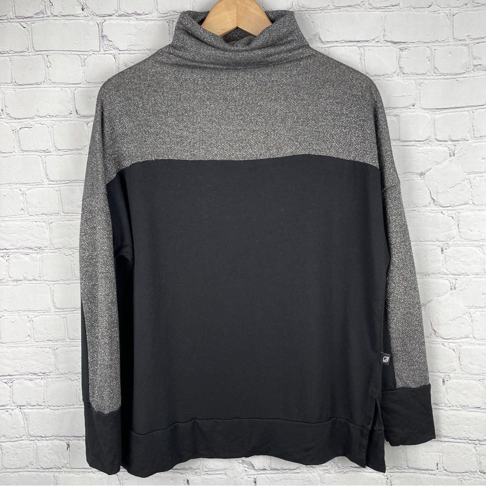 TEREZ black & metallic grey long sleeve mock neck lightweight sweater, size S